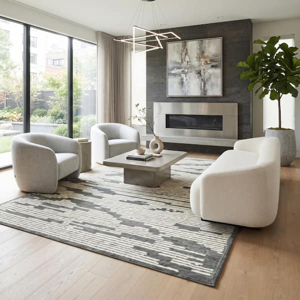 Chicago 9 x 12 Dark Gray Geometric Pattern Area Rug for High Traffic Living Room Dining Room Bedroom