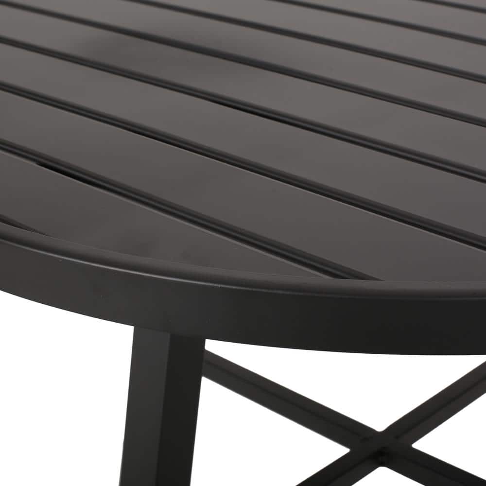 Matte Black and Beige Iron 3-Piece Outdoor Bistro Set with Cushions