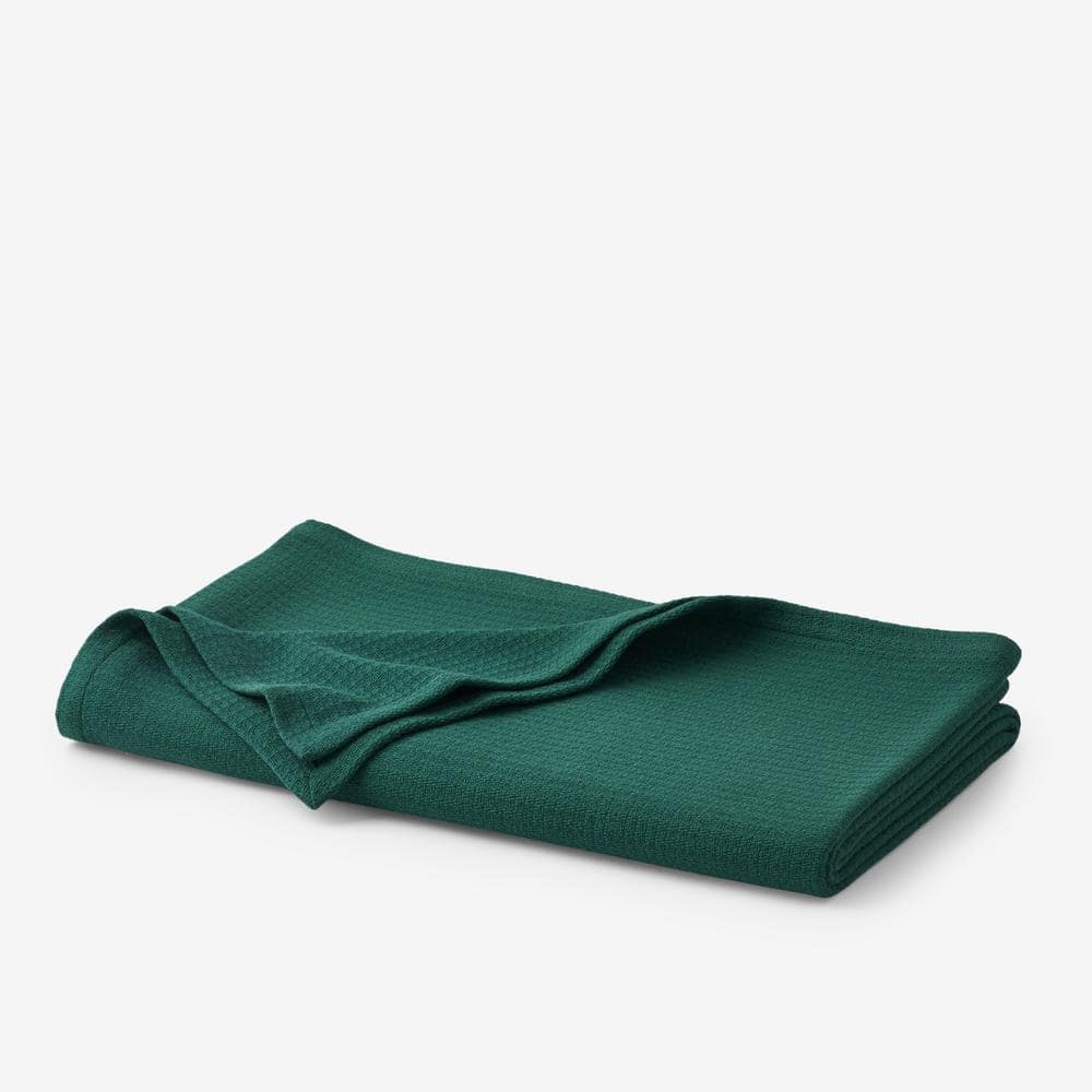 The Company Store Cotton Weave Dark Green Solid Twin Woven Blanket KO33 ...