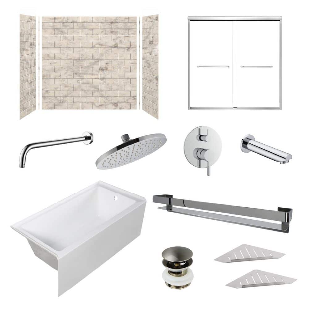 Saramar 60 in. L x 36 in. W x 60 in. H Tub/Shower Combo with Clear Glass Door Right Drain in Sand Creme/Polished Chrome price history on PriceWatchPro