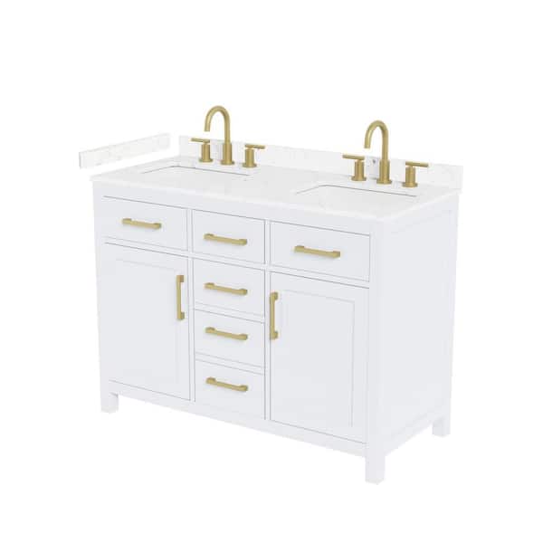 Beckett 48 in. Double Freestanding White Bath Vanity with Carrara Cultured Marble Top