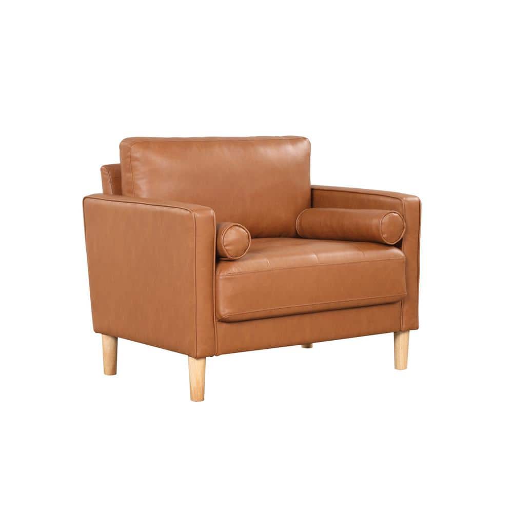 Caramel Faux Leather Accent Chair with Wood Legs