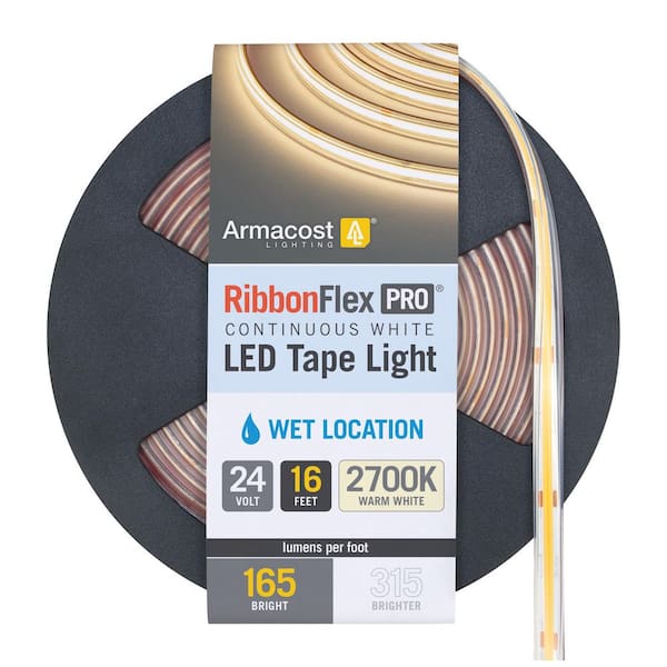 RibbonFlex Pro 24-Volt White COB Outdoor 16.4 ft. Hardwired Cuttable Integrated LED Strip Light Tape 2700k 165 Lumens/ft