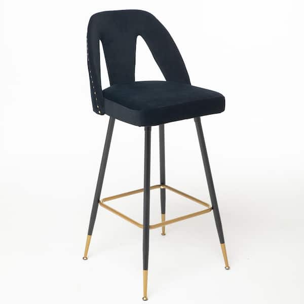 Donason 40.80 in. Black Low Back Metal Frame 28 in. Bar Stool with Velvet Seat (Set of 2)