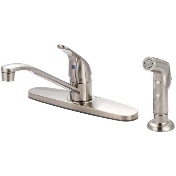 OLYMPIA Single-Handle Standard Kitchen Faucet with Side Spray in Brushed Nickel