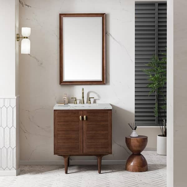 James Martin Vanities Amberly 30.0 in. W x 23.5 in. D x 34.7 in . H Bathroom Vanity in Mid-Century Walnut with Ethereal Noctis Quartz Top