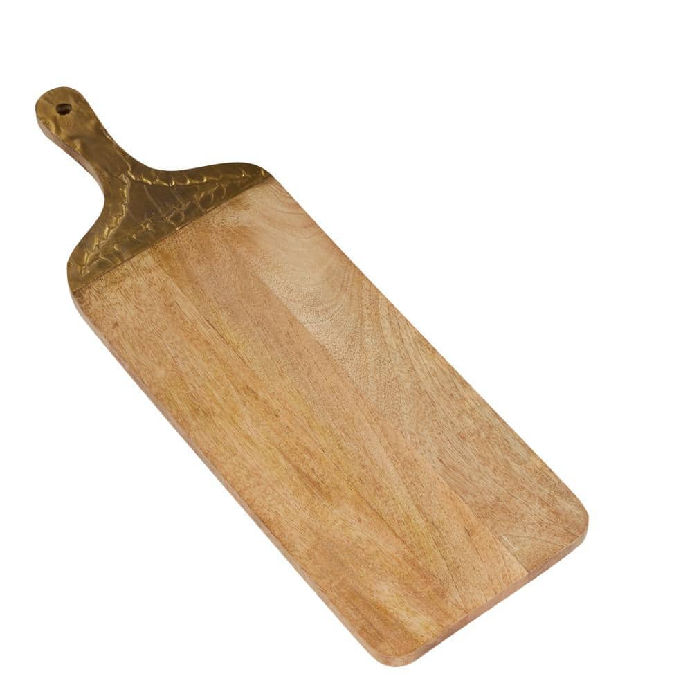 Brown Mango Wood Rectangular Cutting Board with Gold Accents