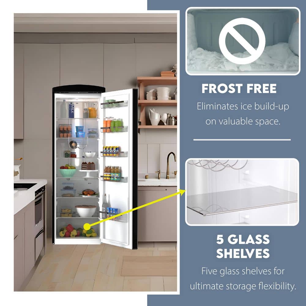 Black Retro Single Door Refrigerator with Frost Free Technology