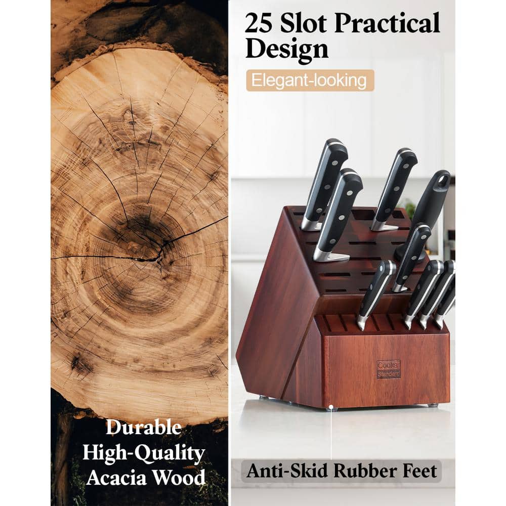 25-Slot Brown Acacia Wood Knife Storage Block