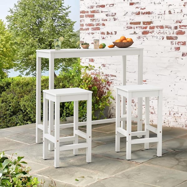 Hotormer 45 in. White Solid Wood Counter Height Pub Table Set with Bar Stools Dining Set Counter Indoor Outdoor Furniture 3-Piece