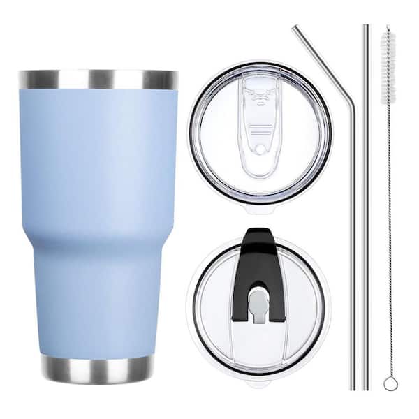 1-Pack 30 oz. Blue Stainless Steel Tumbler with Lid and Straw, Double Wall Vacuum Insulated for Cold and Hot Drink
