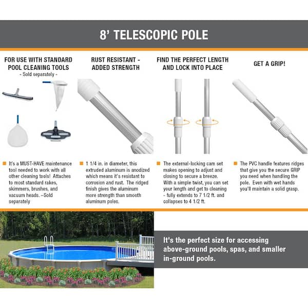 For Spa Pool Sturdy Aluminum Telescopic Swimming Pool Poles