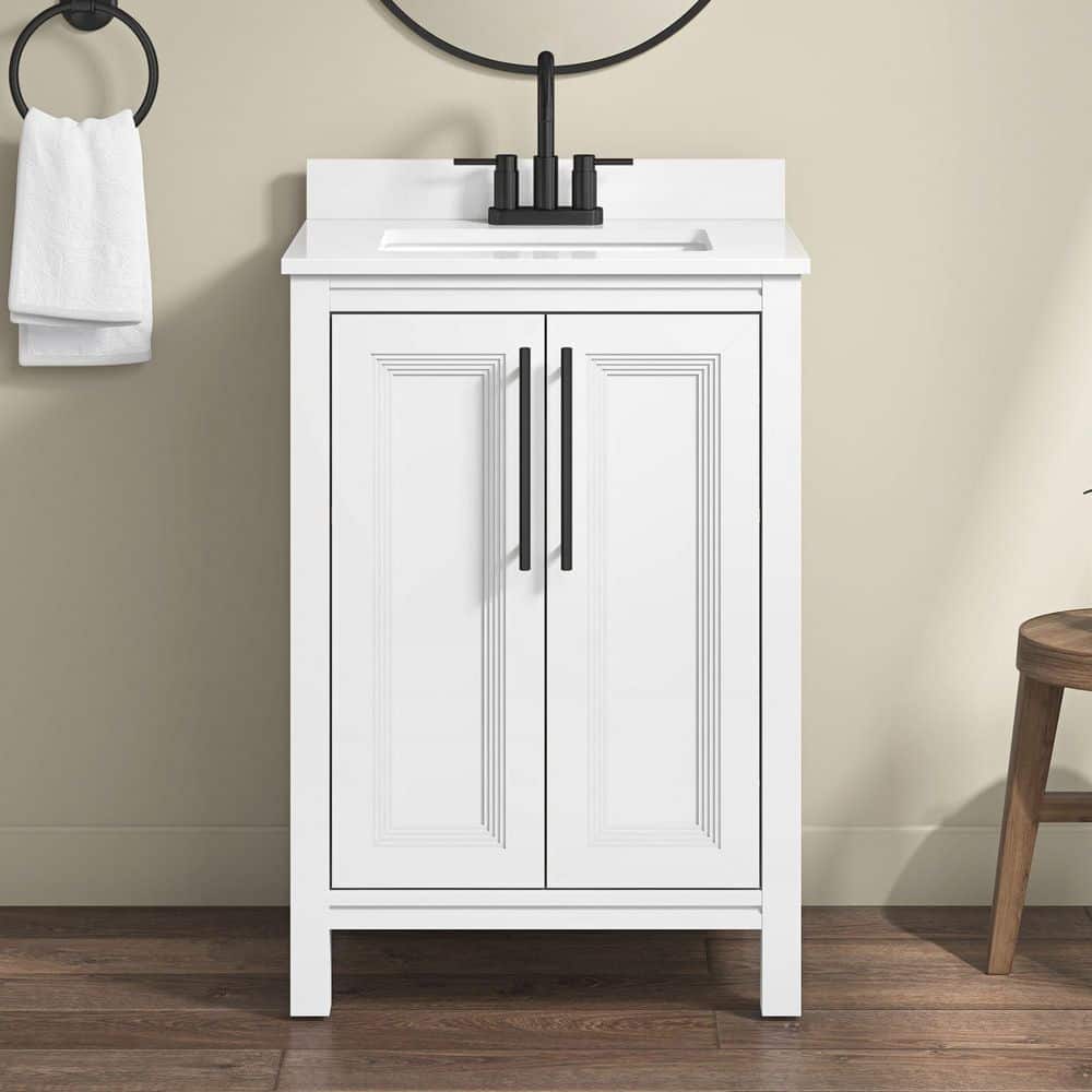 Korra 24 in. Single Sink Freestanding White Bath Vanity with White Engineered Stone Top (Assembled) price history on PriceWatchPro