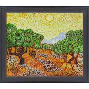 Olive Trees with Sun and Sky by Vincent Van Gogh Gallery Black Framed Nature Oil Painting Art Print 24 in. x 28 in.