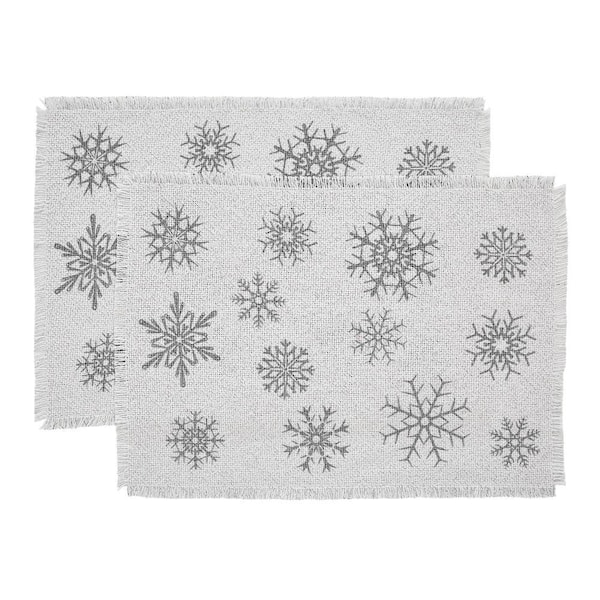 Yuletide 19 in. W. x 13 in. H Antique White Snowflake Cotton Burlap Placemat Set of 2