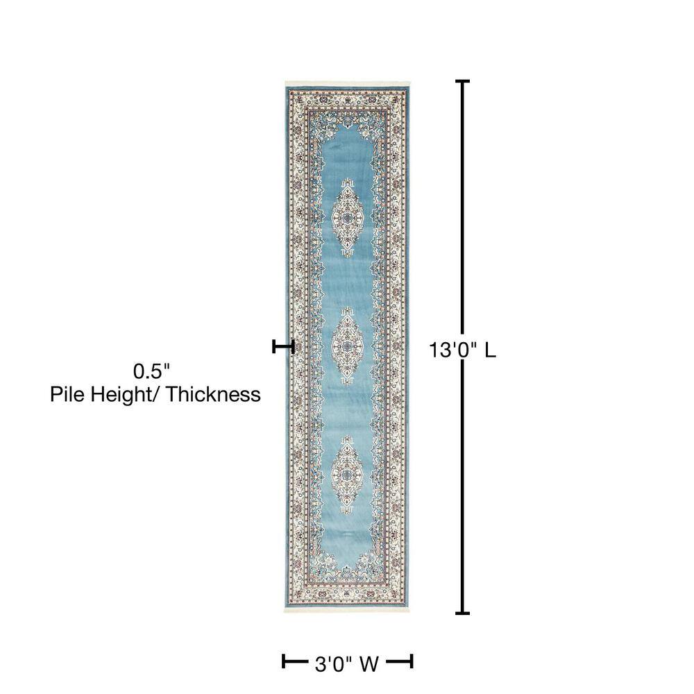 Blue Synthetic Stain-Resistant Persian Runner Rug