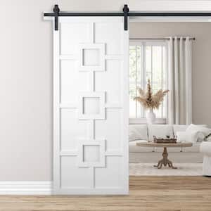 30 in. x 84 in. The Mod Squad Bright White Wood Sliding Barn Door with Hardware Kit in Black