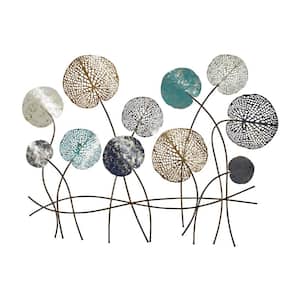 38 in. x  29 in. Metal Blue Cutout Floral Wall Decor with Gold Foil Accents