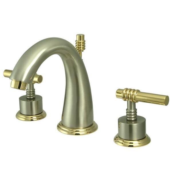 Kingston Brass Milano 8 in. Widespread 2-Handle Mid-Arc Bathroom Faucet in Brushed Nickel and Polished Brass