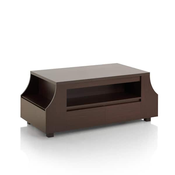 Furniture of America Cheraw 47 in. Walnut Rectangle Wood Coffee Table with 1-Shelf