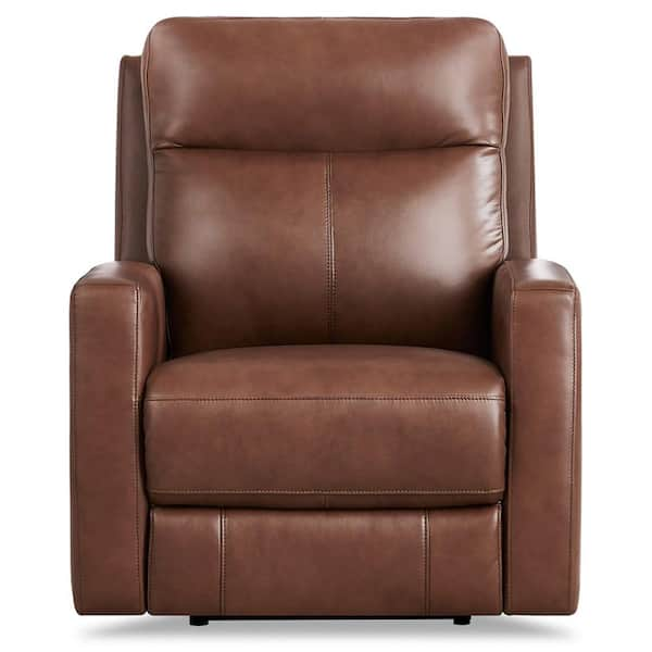 James Saddle Brown Faux Leather Standard Push Back Recliner with Nailhead  Trim