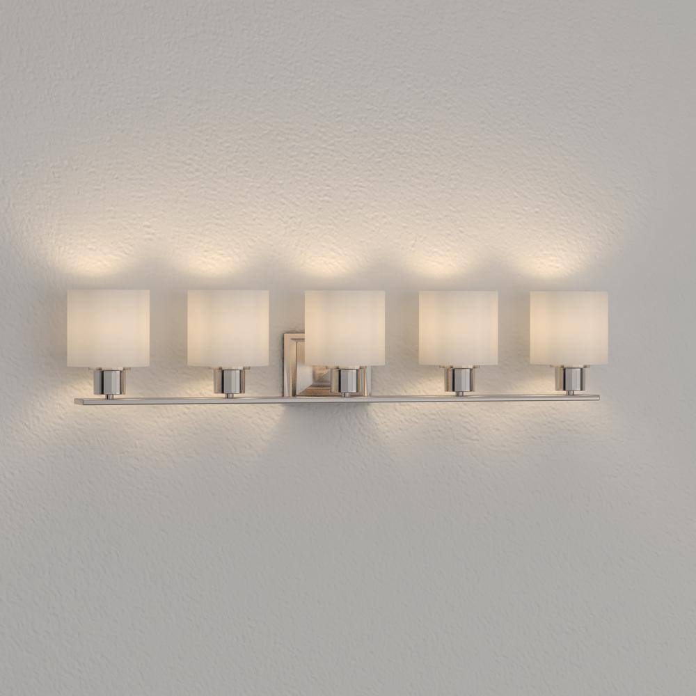 Brushed Nickel 5-Light Bath Fixture with Glass and Mylar Shades