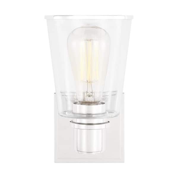 Generation Lighting Alessa 5 in. W x 9.375 in. H 1-Light Polished Nickel Dimmable Transitional Wall Sconce with Clear Glass Shade