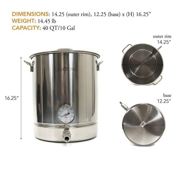Gas One Brew Kettle Complete Kit 40 qt. Stainless Steel Stock Pot 