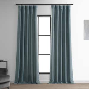 Sweden Blue Italian Faux Linen Room Darkening Curtain - 50 in. W x 108 in. L (1 Panel)