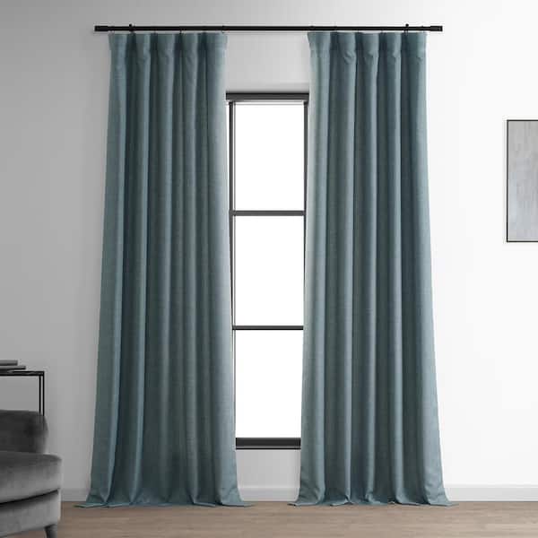 Exclusive Fabrics & Furnishings Sweden Blue Italian Faux Linen Room Darkening Curtain - 50 in. W x 108 in. L (1 Panel)