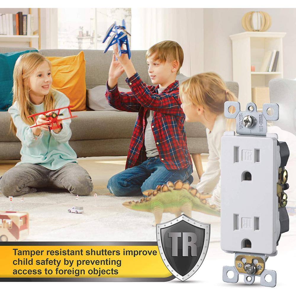 White Thermoplastic Tamper Resistant Duplex Wall Outlet