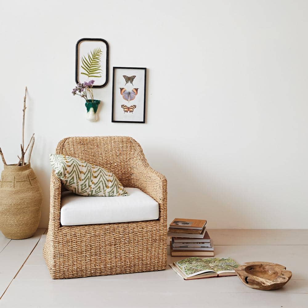 Natural Acacia Wood Lounge Chair with White Cushions