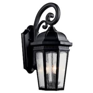 Courtyard 22.25 in. 3-Light Textured Black Outdoor Hardwired Wall Lantern Sconce with No Bulbs Included (1-Pack)