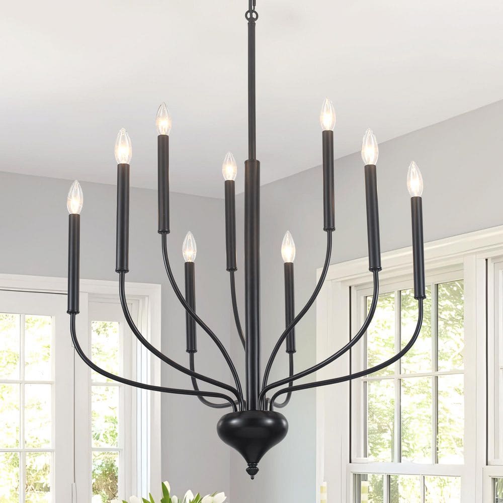 ZJVAIVE 9-Light Modern Black Candlestick Chandelier for Kitchen