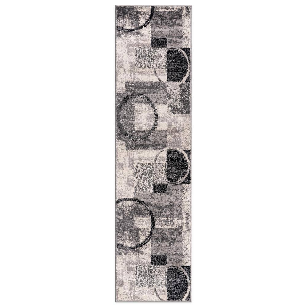 Cream and Gray Abstract Synthetic Runner Rug 2'x7'
