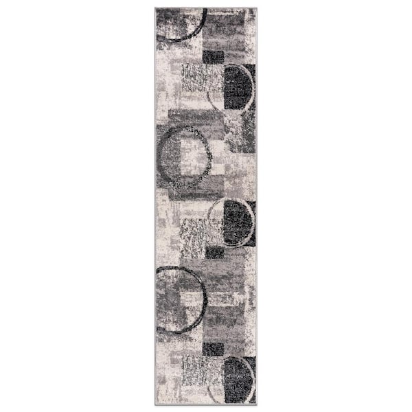 World Rug Gallery Contemporary Abstract Circle Design Cream 2 ft. x 7 ft. 2 in. Indoor Area Rug