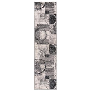 Contemporary Abstract Circle Design Cream 2 ft. x 10 ft. Indoor Area Rug