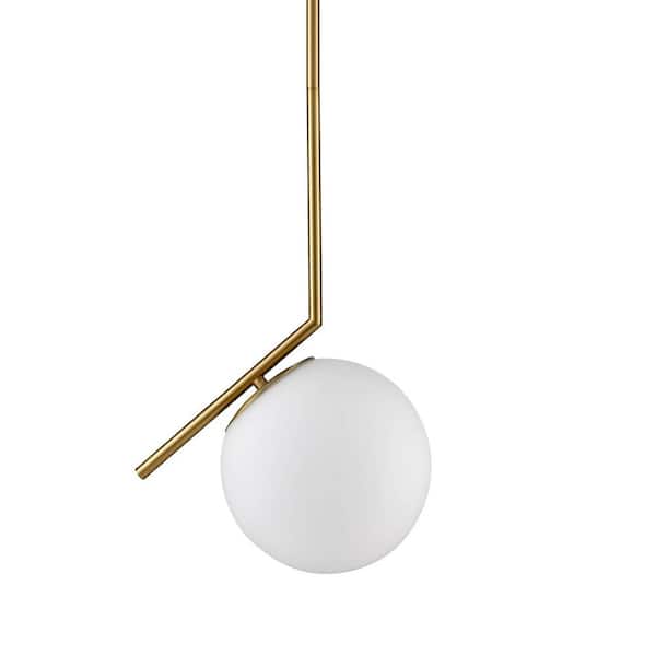 CLAXY 60 Watt 1 Light Gold Finished Shaded Pendant Light with Milk glass Glass Shade and No Bulbs Included
