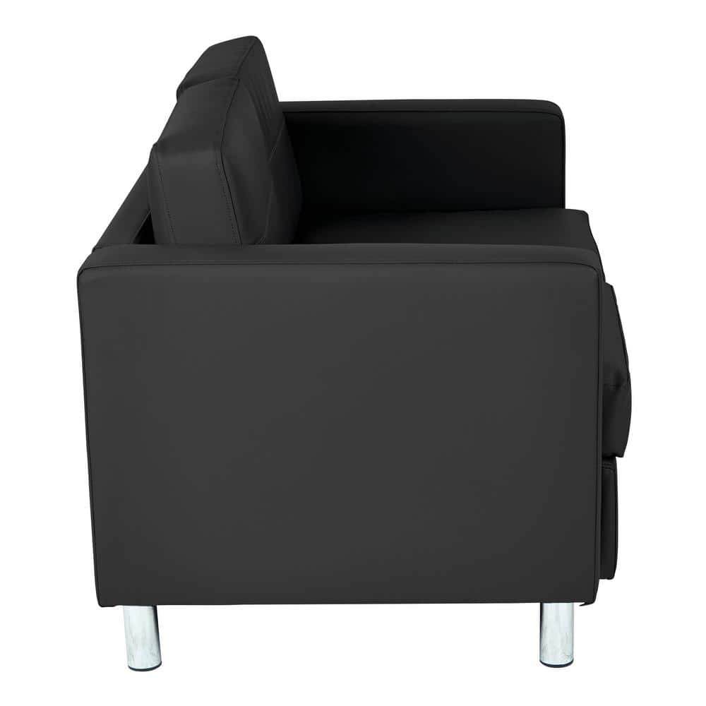 Pacific Black Faux Leather Loveseat with Silver Legs