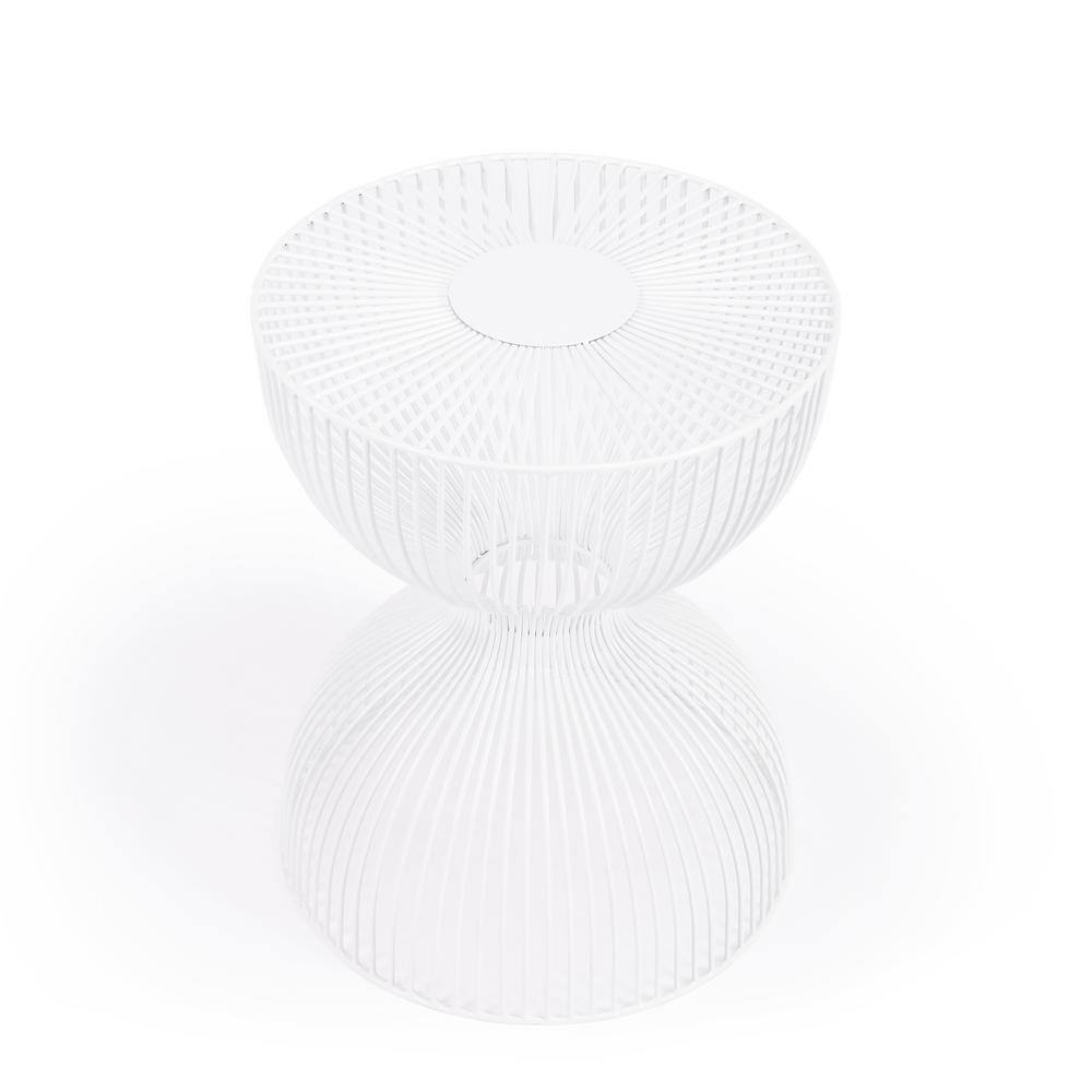 Nicholas Round White Metal and Glass Hourglass Side Table