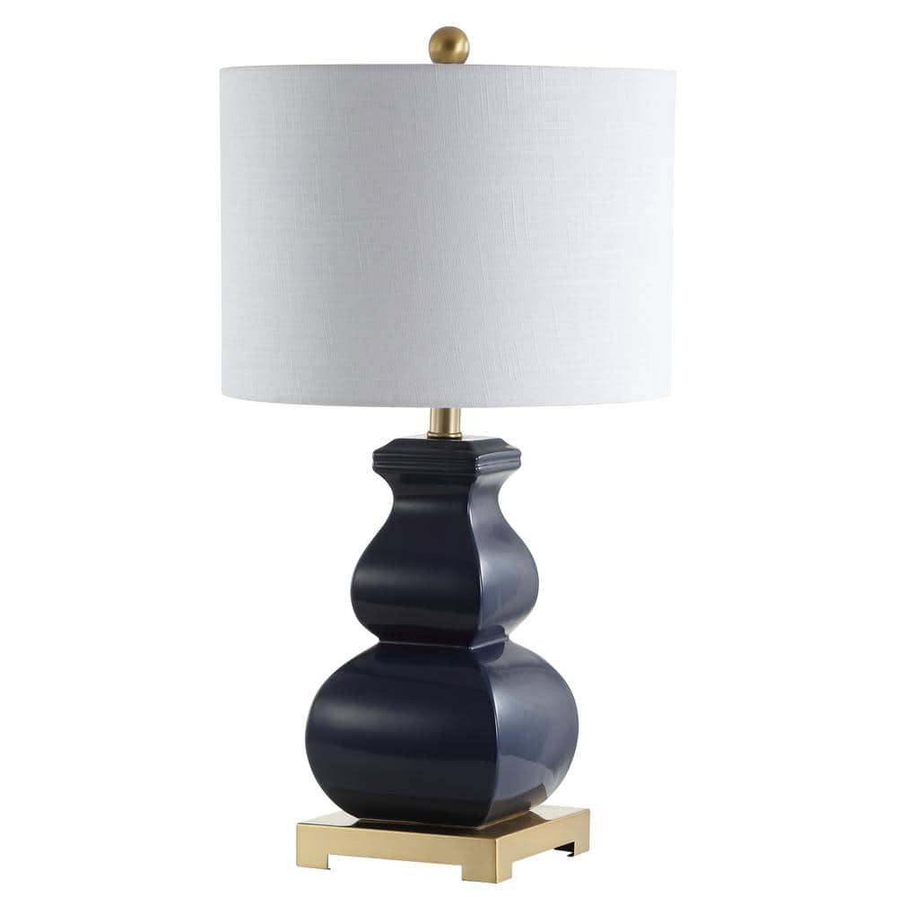 Navy and Gold Ceramic LED Table Lamp with Linen Shade