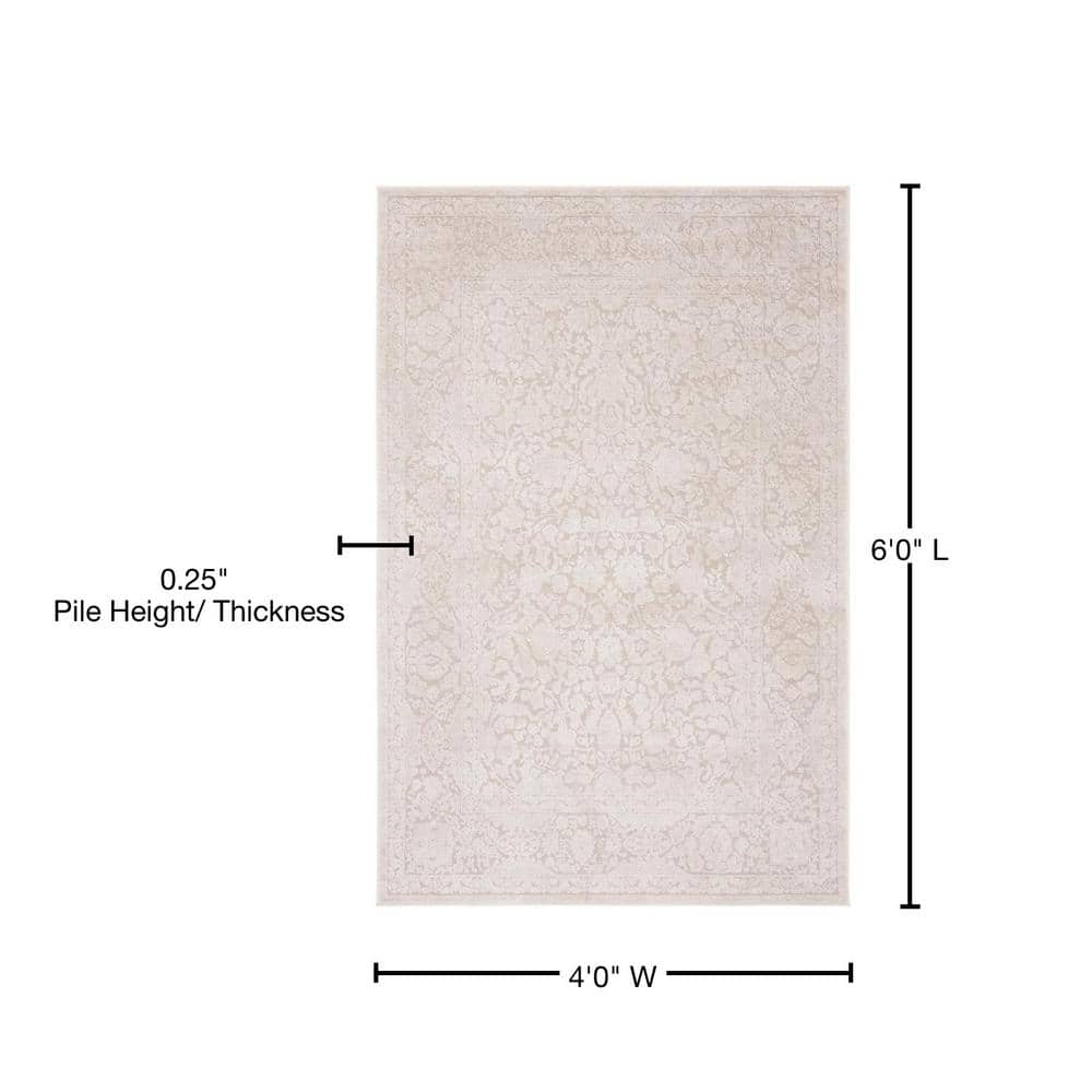 Ivory Floral Hand-Knotted Synthetic 4' x 6' Area Rug