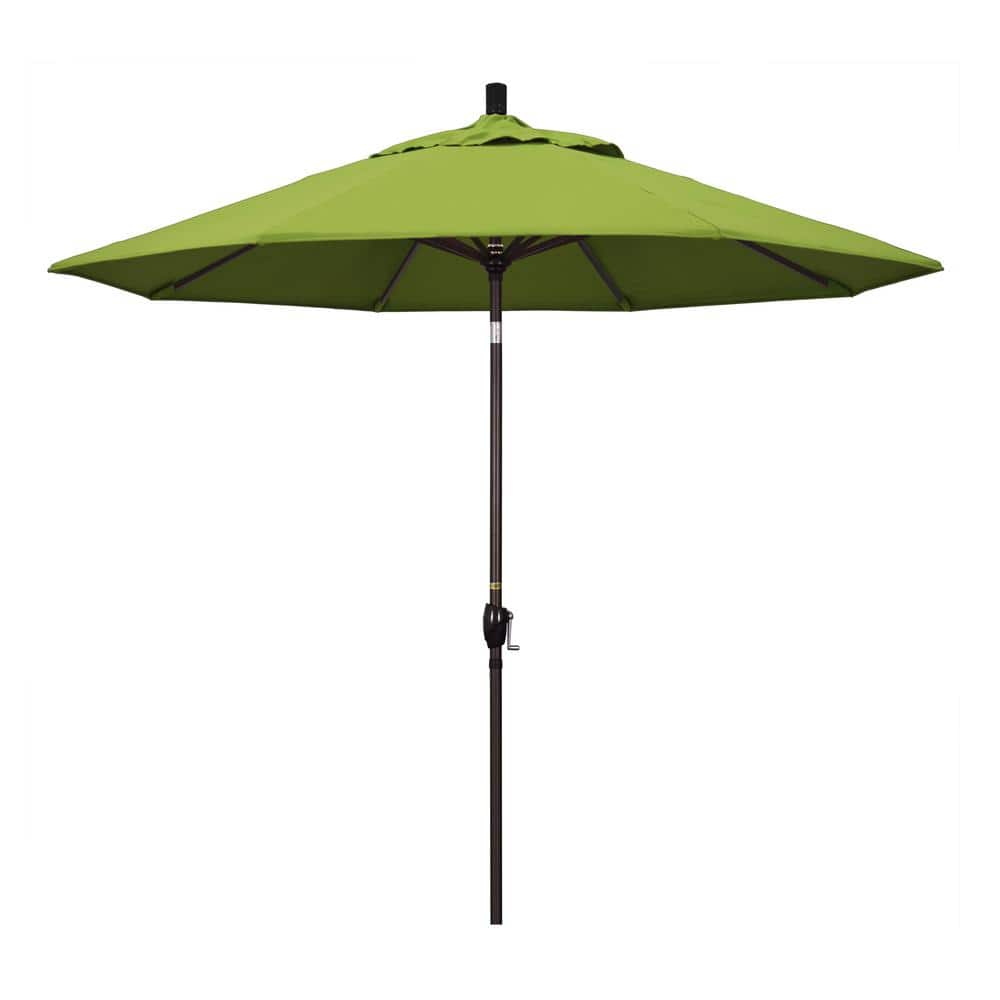 California Umbrella 9 ft. Bronze Aluminum Pole Market Aluminum Ribs Push Tilt Crank Lift Patio Umbrella in Macaw Sunbrella