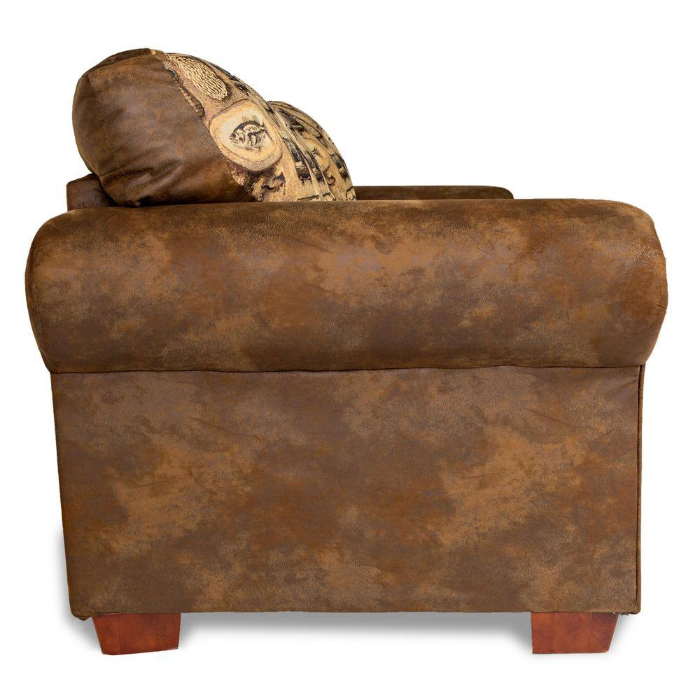 River Bend Lodge Oak Wood Accent Chair in Brown Microfiber