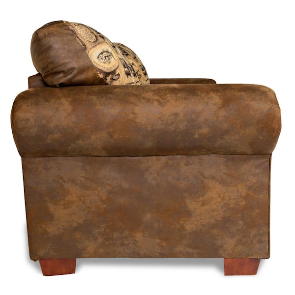 American Furniture Classics - Sierra Lodge 67 in. Brown/Rust Pattern Microfiber 3-Seater Loveseat with Nailheads