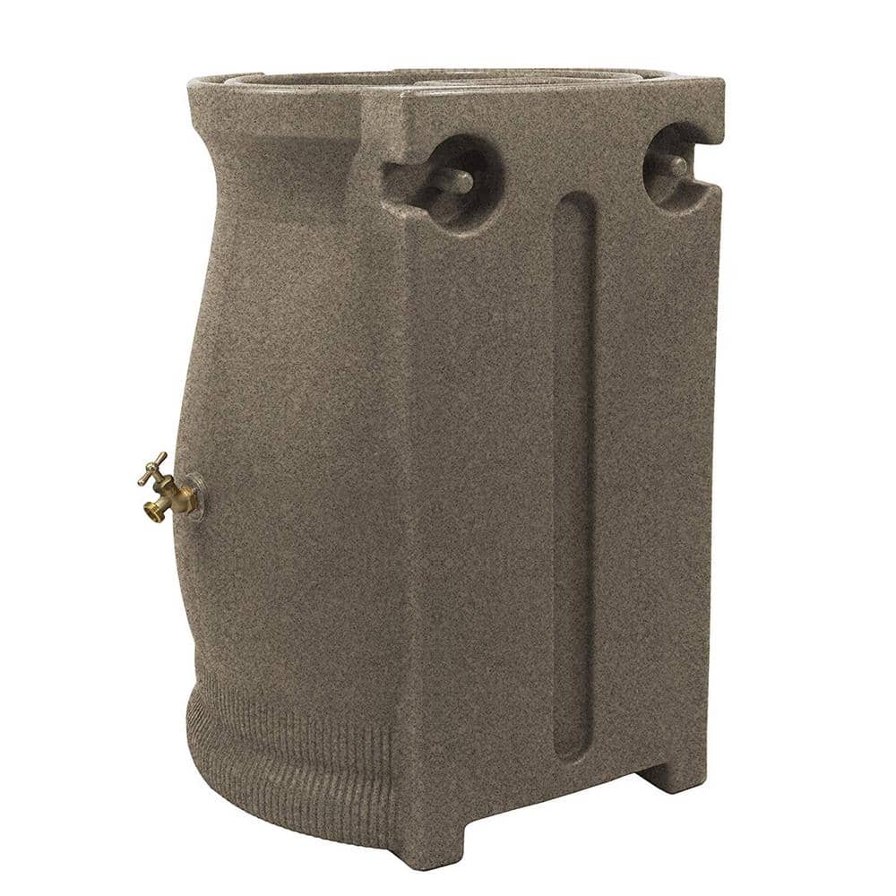 Sandstone Polyethylene 50 Gallon Urn Rain Barrel with Planter