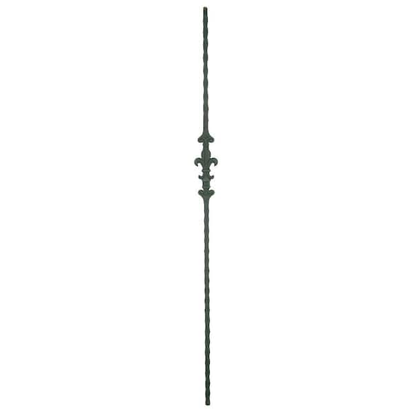 EVERMARK 44 in. x 1/2 in. Matte Black Metal Fleur-De-Lis Baluster