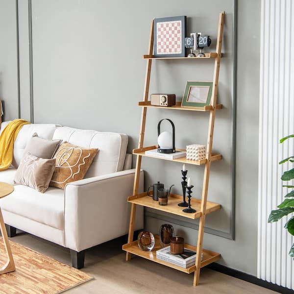 Lavish Home 5-Tier Ladder Bookshelf - Leaning Decorative Shelves, White