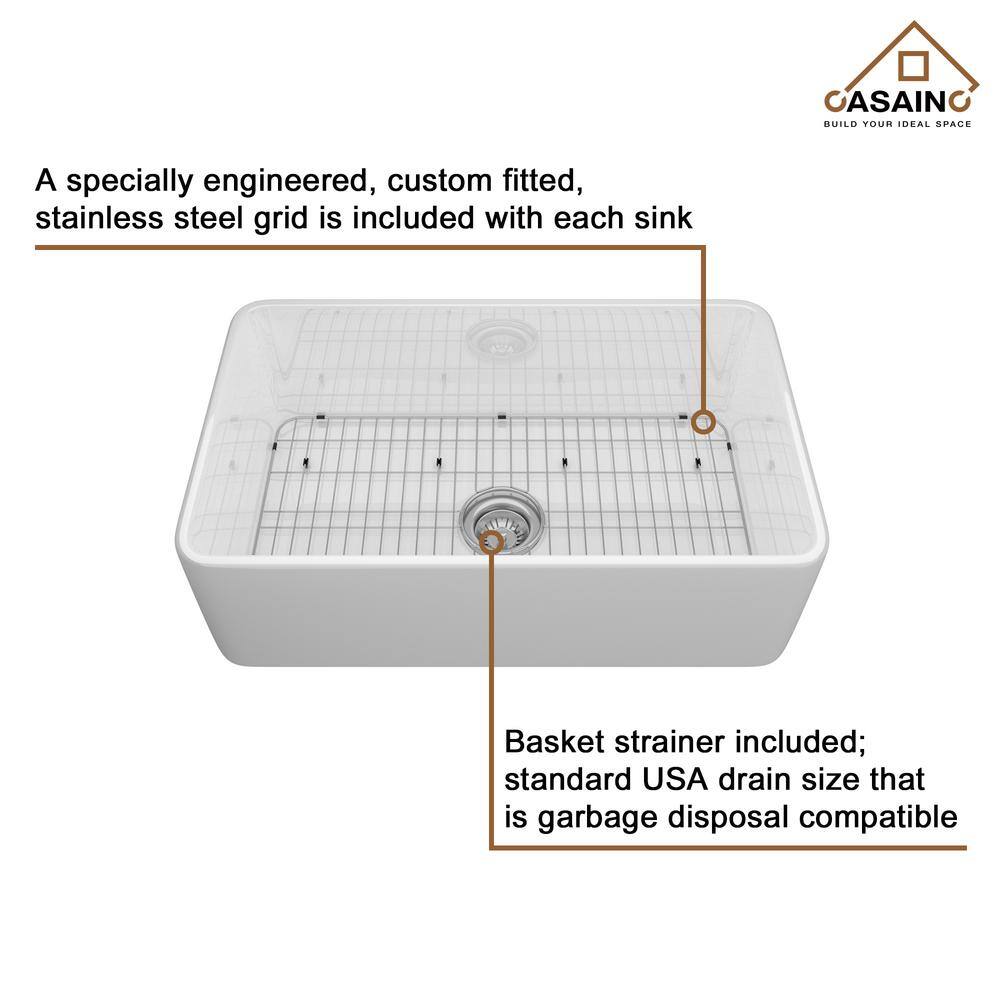 White Fireclay Single Bowl Farmhouse Kitchen Sink with Brushed Nickel Faucet