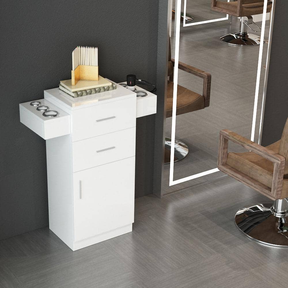 White MDF Beauty Salon Cabinet with Locking Drawers and Tool Holsters